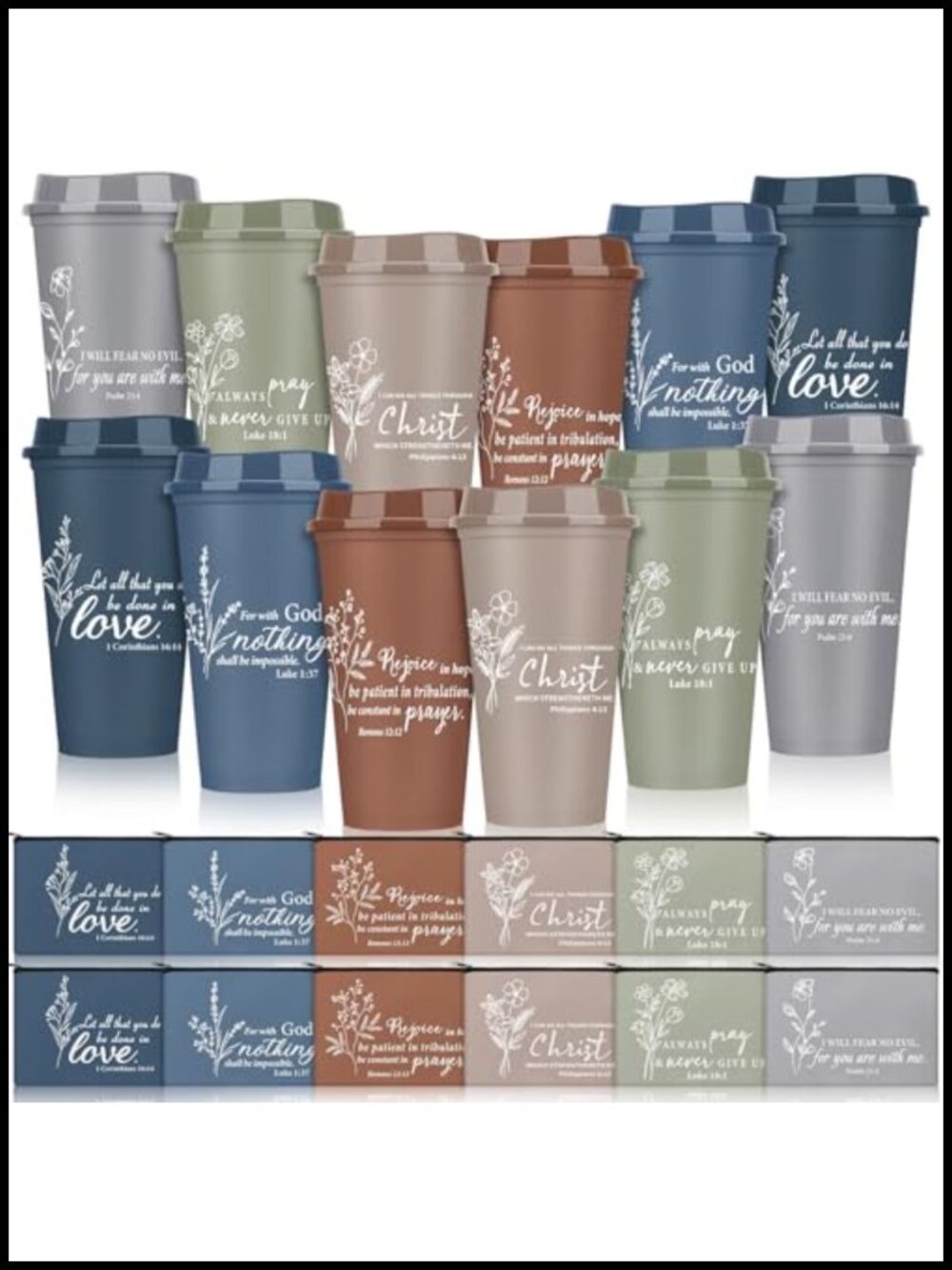 16oz Bible Verse Tumbler Set with Canvas Makeup Bags Christian Gift